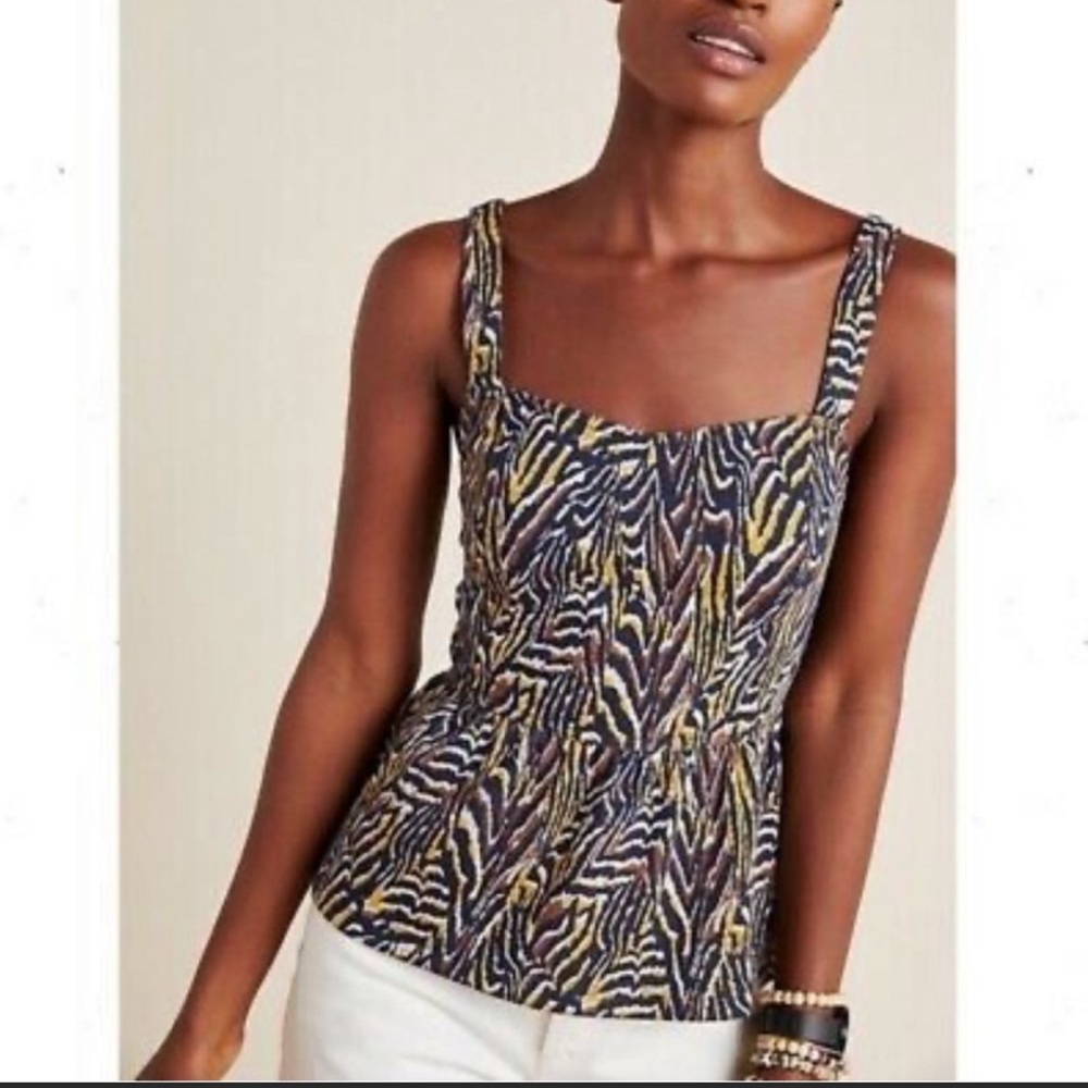 Anthropologie Women's Jamie Zebra Animal Print Peplum Tank Top Boho Cami S